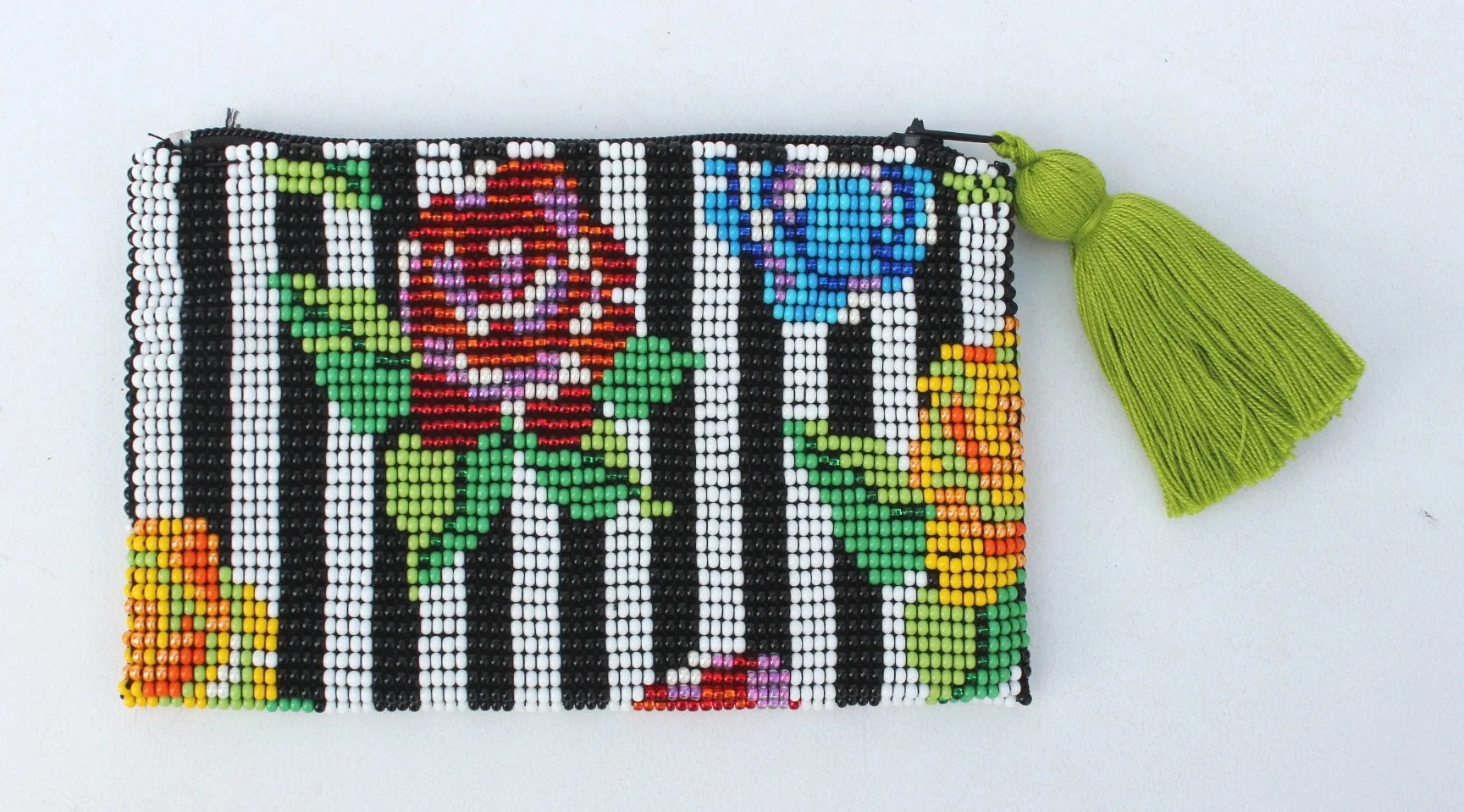 Stripe Flower Glass Bead Coin Purse