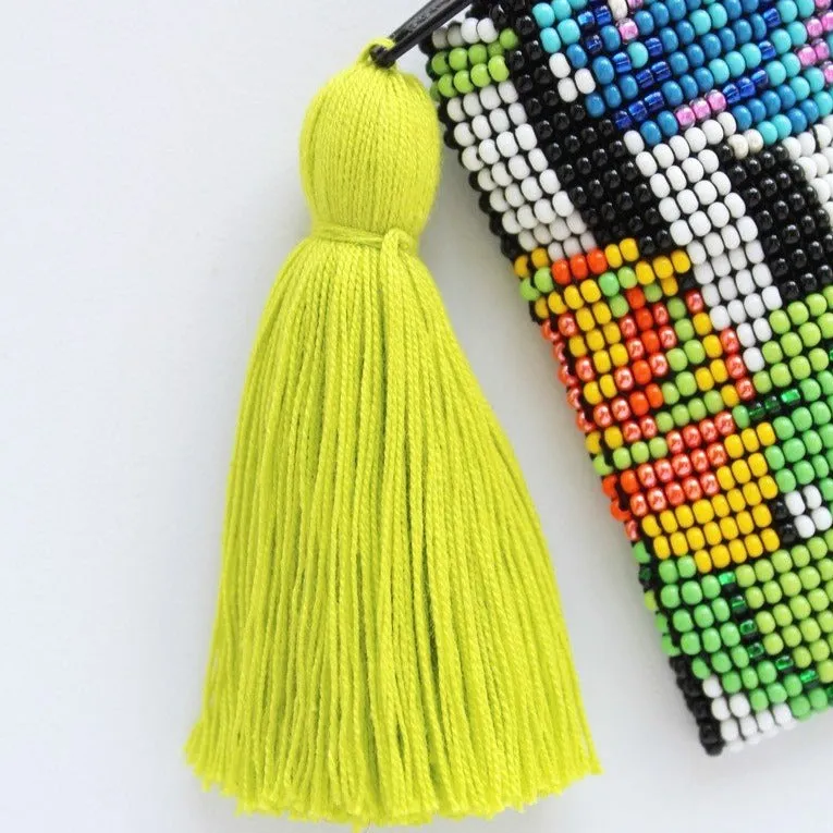 Stripe Flower Glass Bead Coin Purse