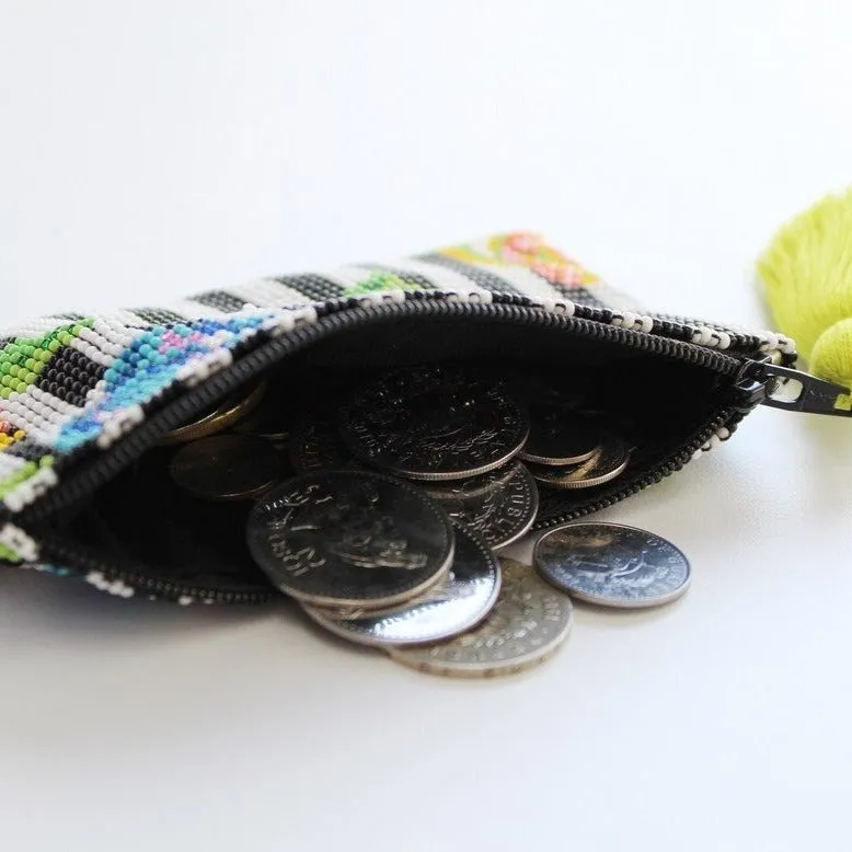 Stripe Flower Glass Bead Coin Purse