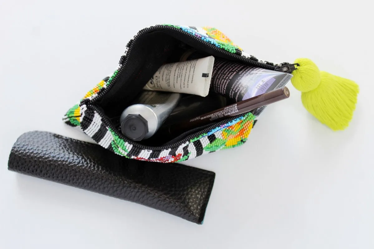 Stripe Flower Glass Bead Coin Purse