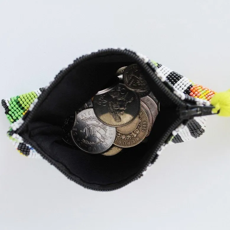 Stripe Flower Glass Bead Coin Purse