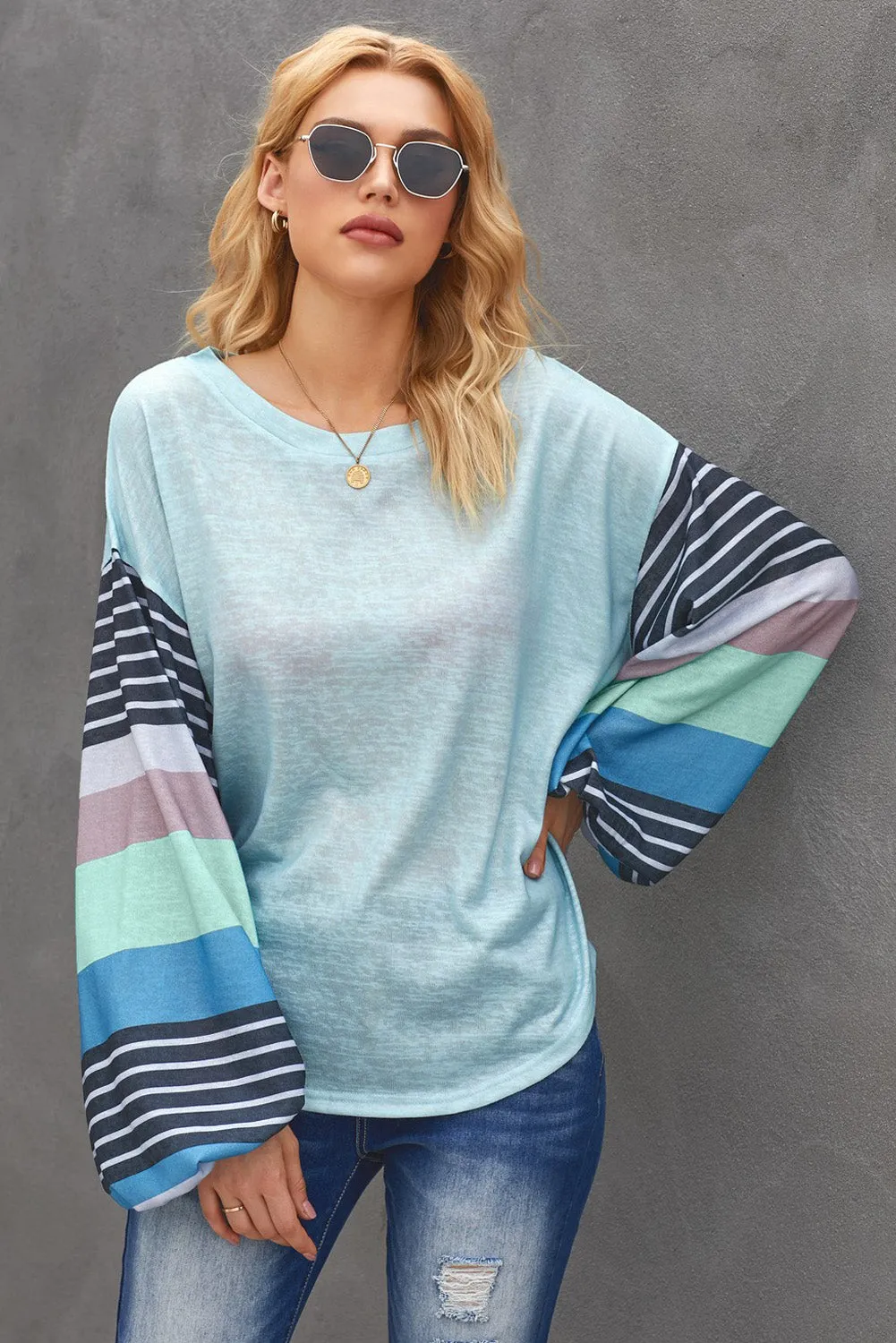 Striped Colorblock Long Sleeve Knit Top