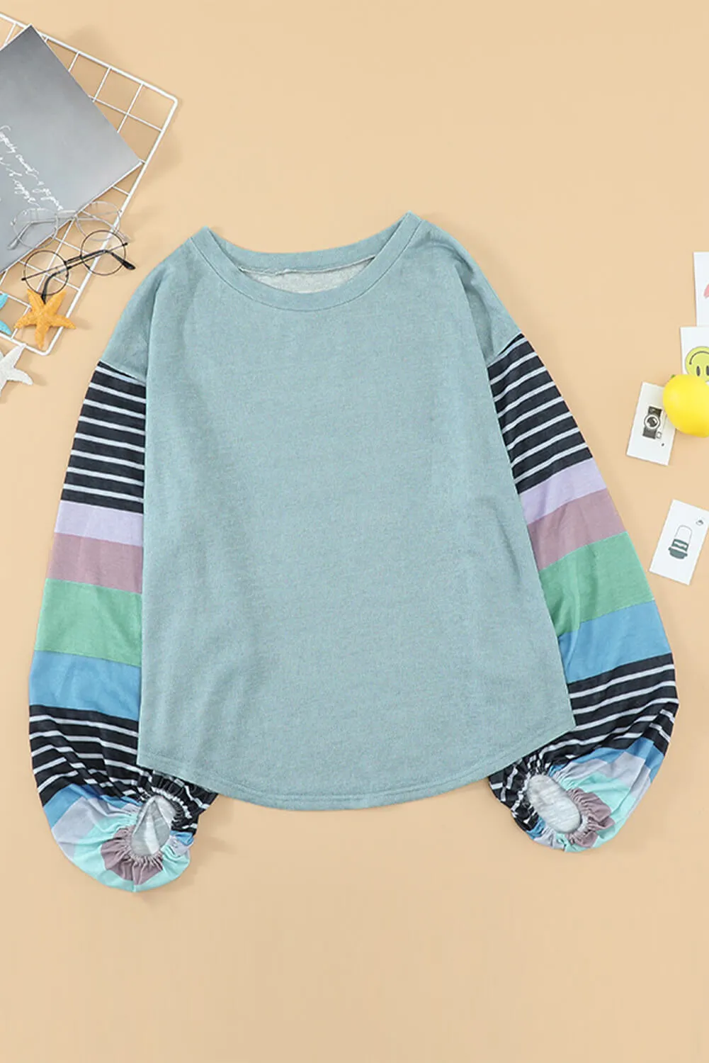 Striped Colorblock Long Sleeve Knit Top