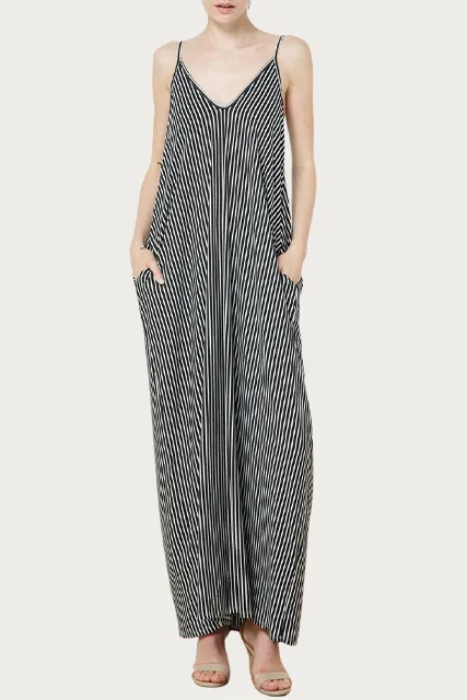 STRIPED STRETCH-MODAL JERSEY MAXI DRESS
