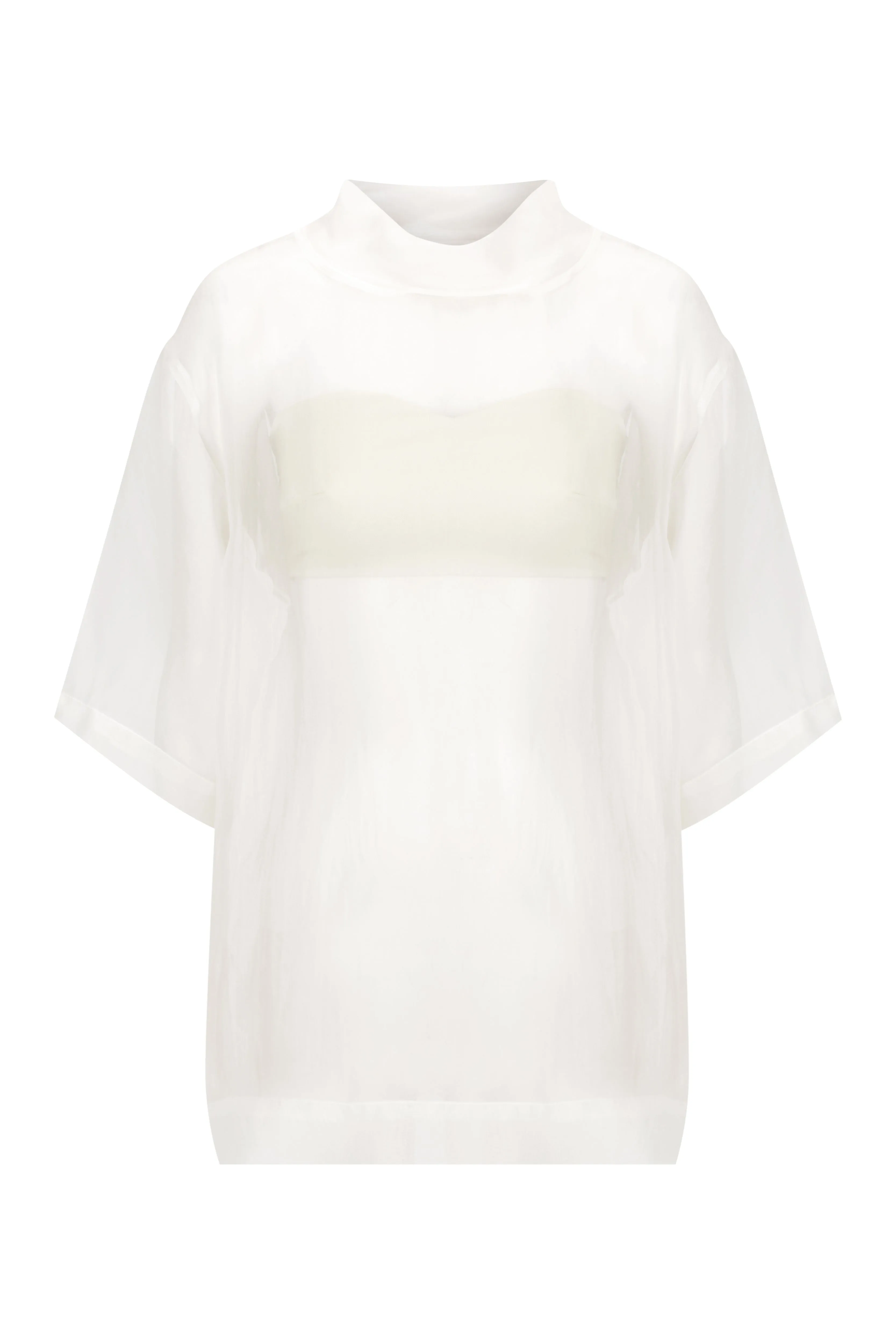 Sweetheart Satin Bandeau | High Collar Sheer Tee  | Pencil Sheer Maxi Skirt | Satin Mini