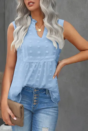 Swiss Dot Split Neck Babydoll Tank Top