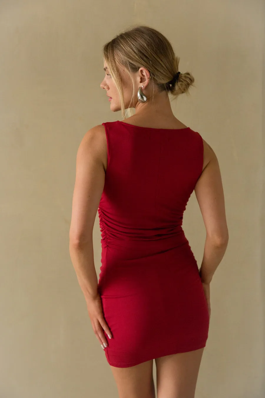 Tara Boatneck Ruched Bodycon Mini Dress