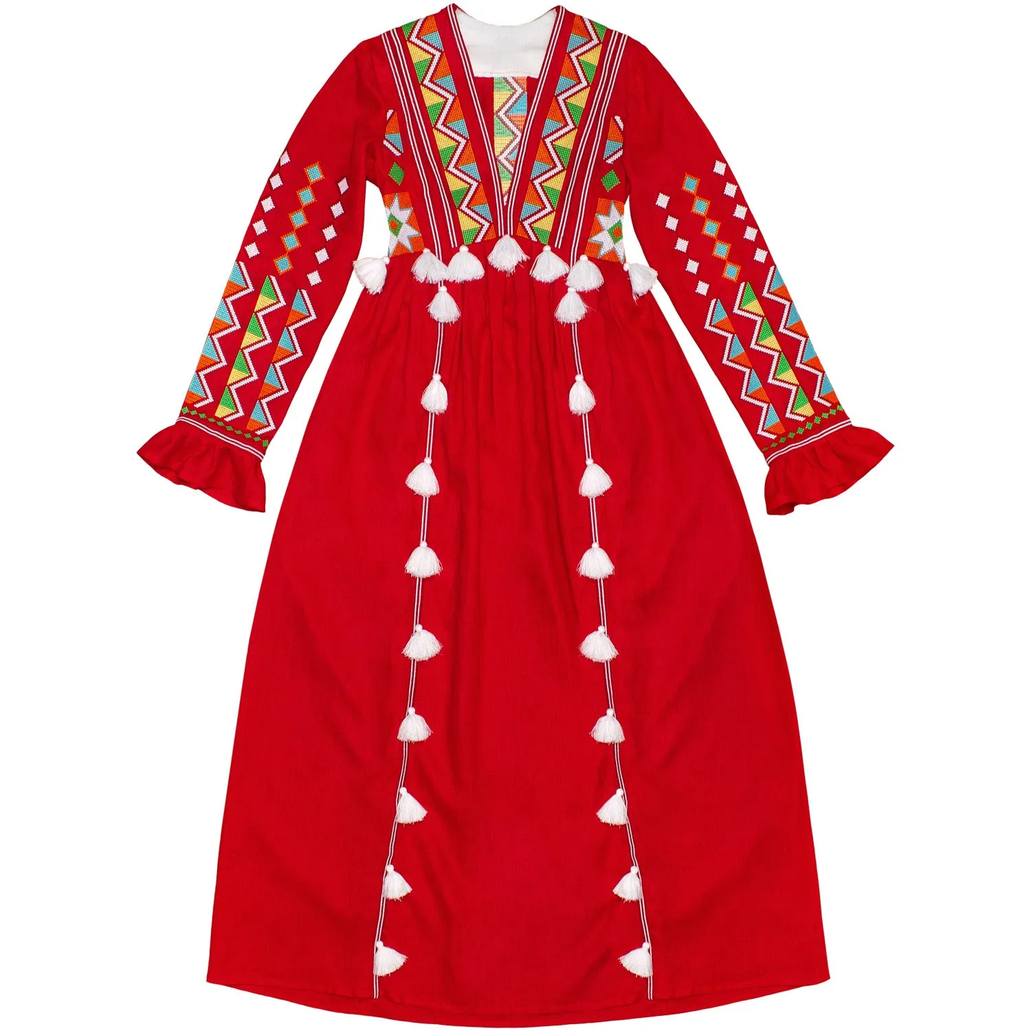 Tasseled Boho style Kaftan with embroidery