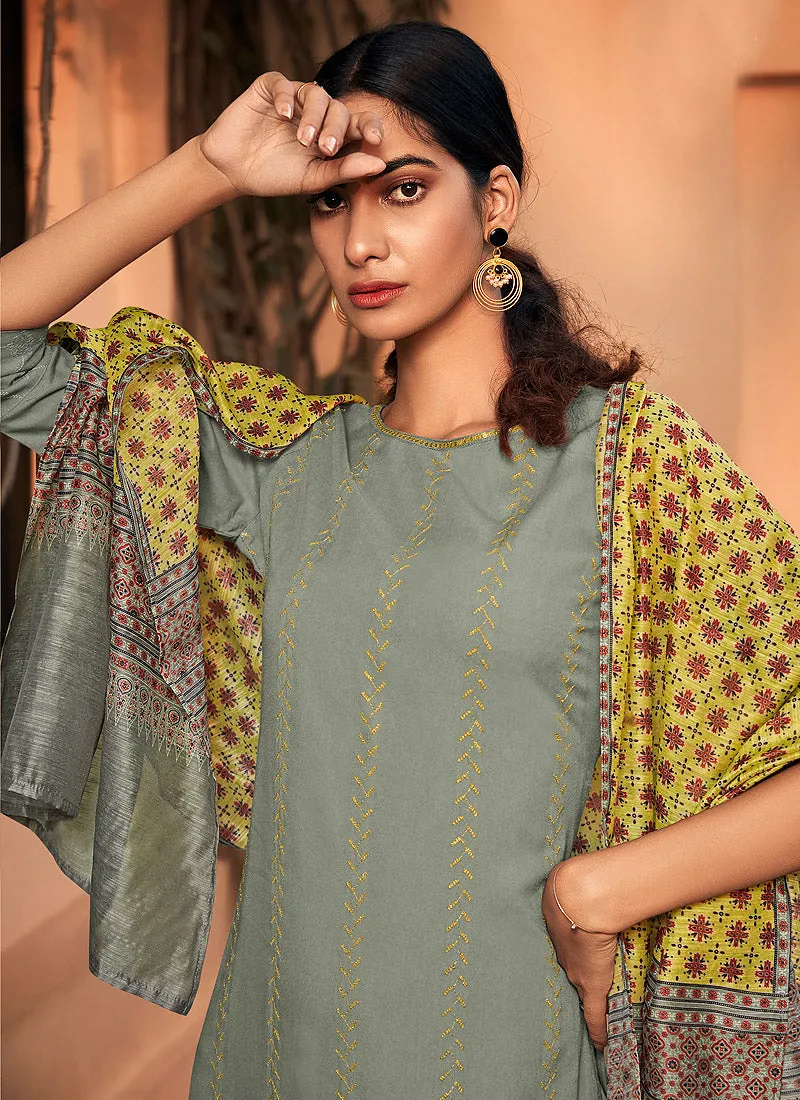 Teal And Neon Multi Embroidered Pant Suit