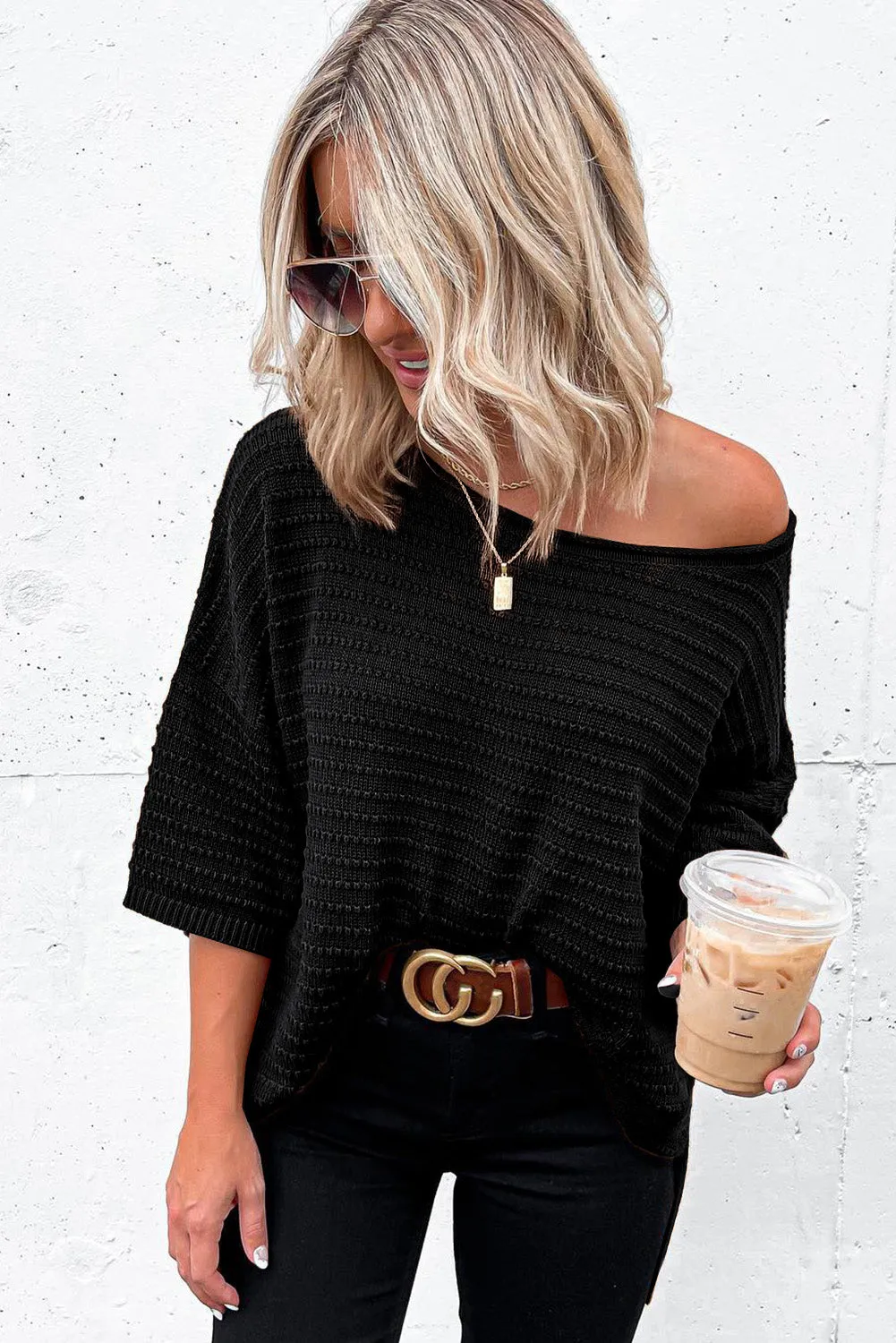 Textured Knit Drop Shoulder Tee