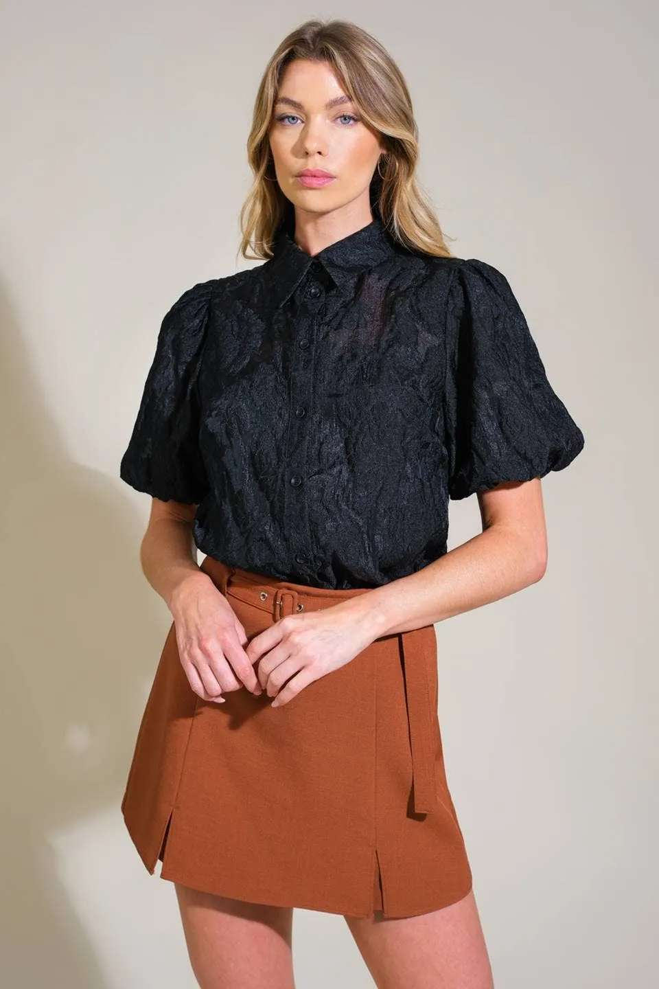 Textured Lace Puff Sleeve Top