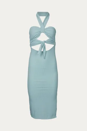 TIE FRONT DETAIL RIB BODYCON DRESS