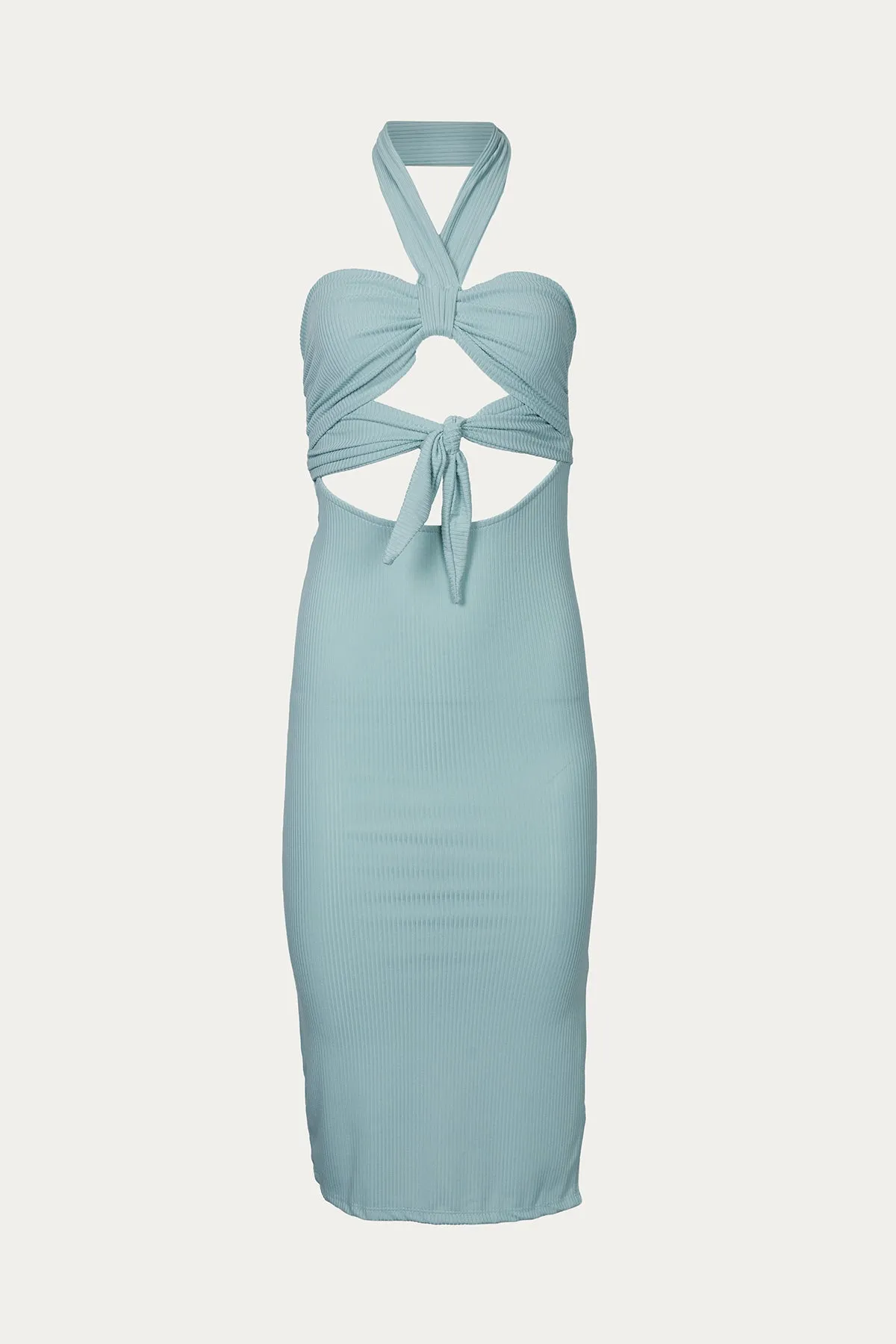 TIE FRONT DETAIL RIB BODYCON DRESS