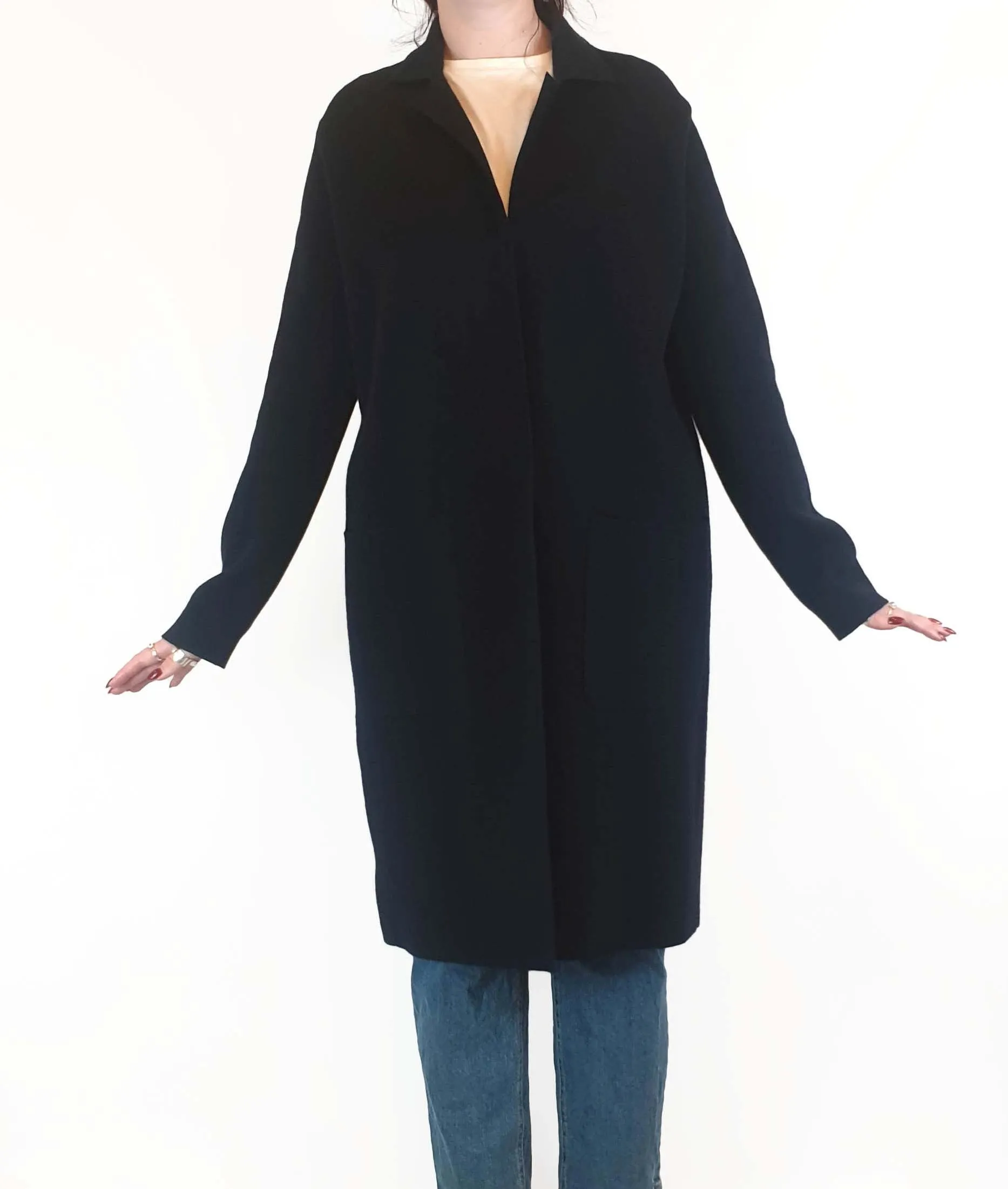 Trenery black majority wool long cardigan / jacket size M