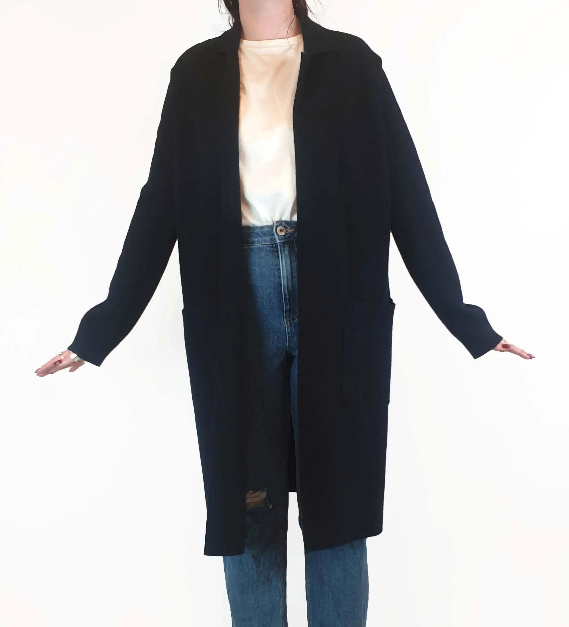 Trenery black majority wool long cardigan / jacket size M