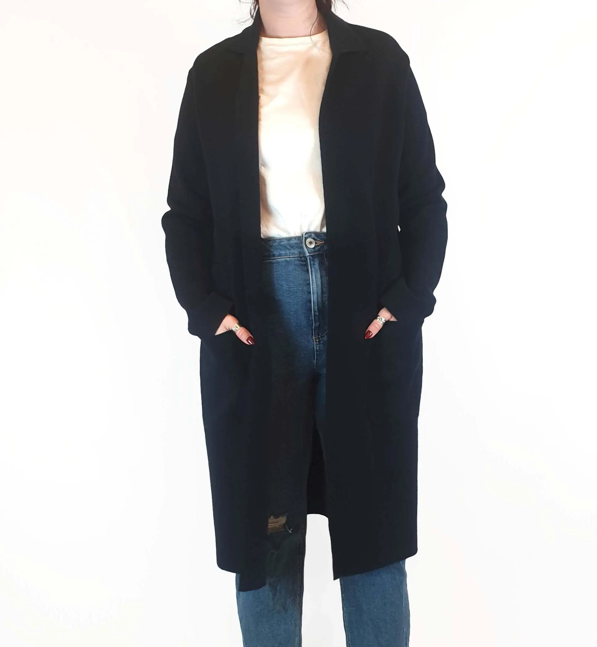 Trenery black majority wool long cardigan / jacket size M