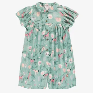 Une pièce turquoise cendré en popeline scintillante à motifs de chevaux, enfant || One piece ash turquoise in shimmering poplin with horse all over print, child