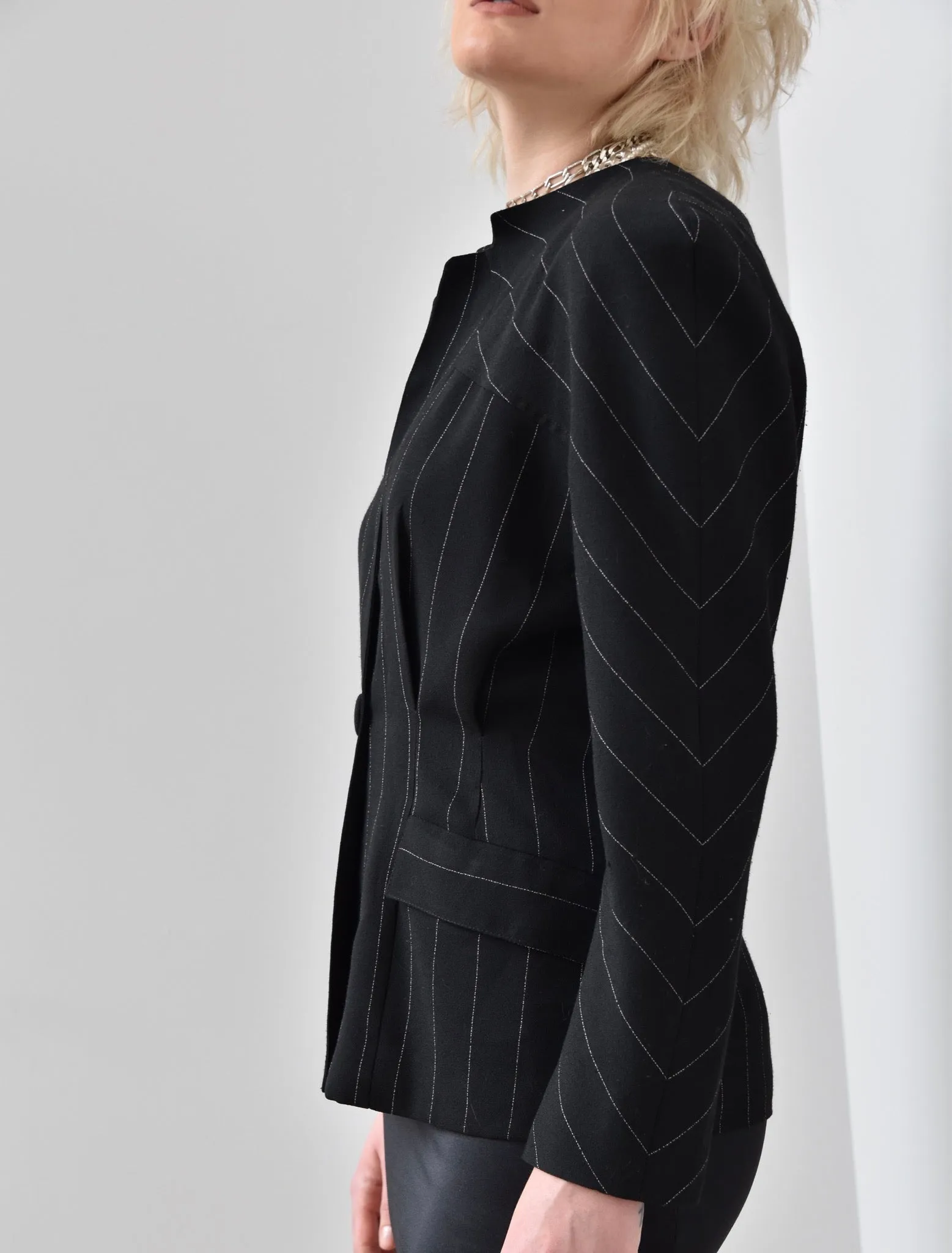 Vintage 1980’s French Avant Garde Black Pinstripe Wool Blazer