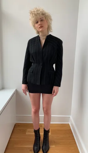 Vintage 1980’s French Avant Garde Black Pinstripe Wool Blazer