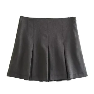 Vintage Dark Grey Mini Skirts Ruffles Pleated Sexy Skirts with Built-in Shorts Boutique Fashion