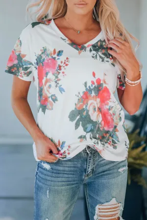 Vintage Floral Print V-neck Tee