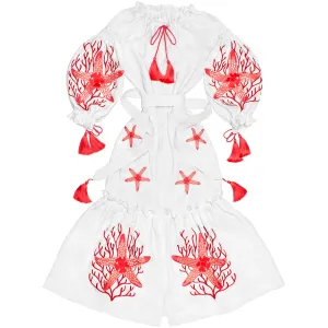 White Boho style Kaftan with embroidery