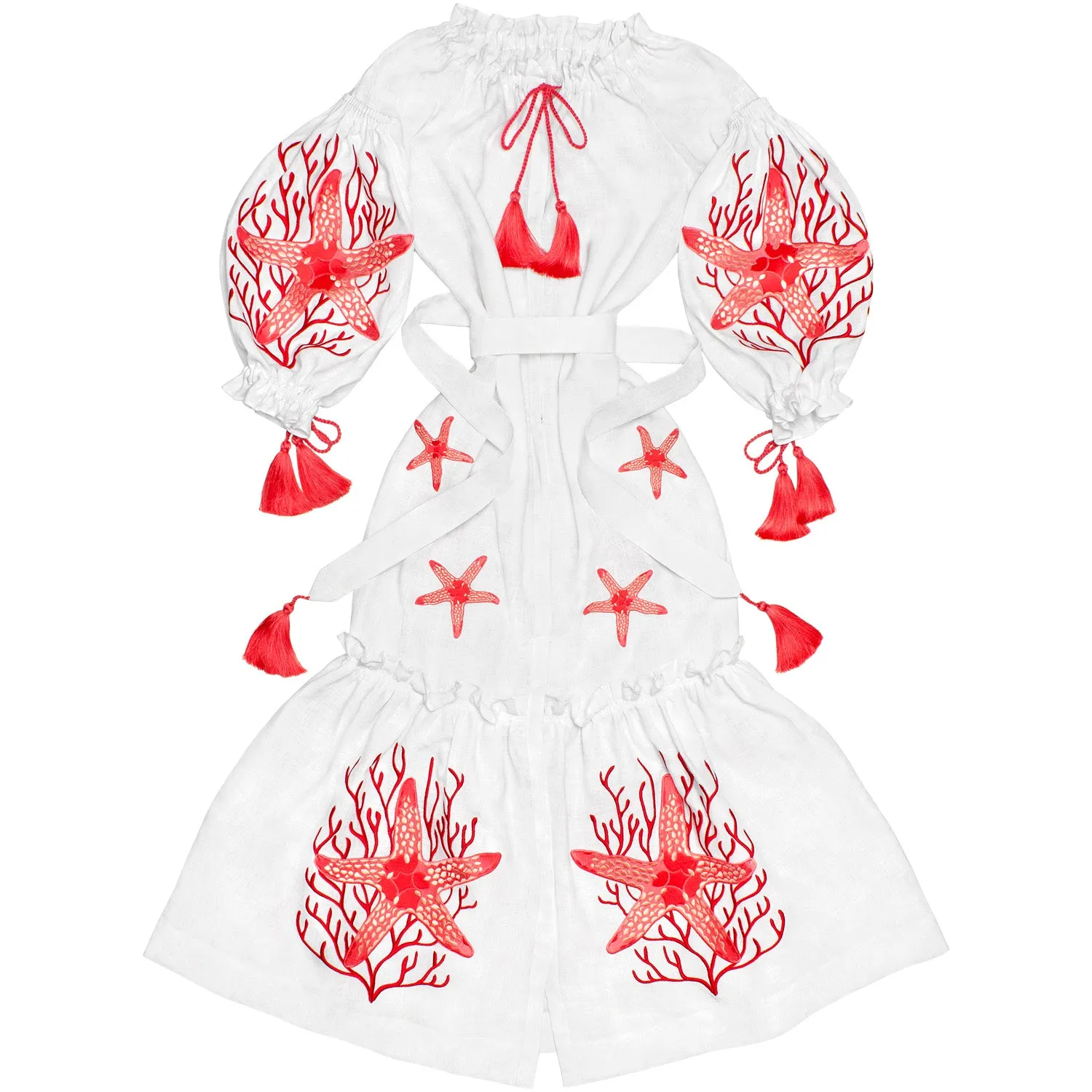 White Boho style Kaftan with embroidery