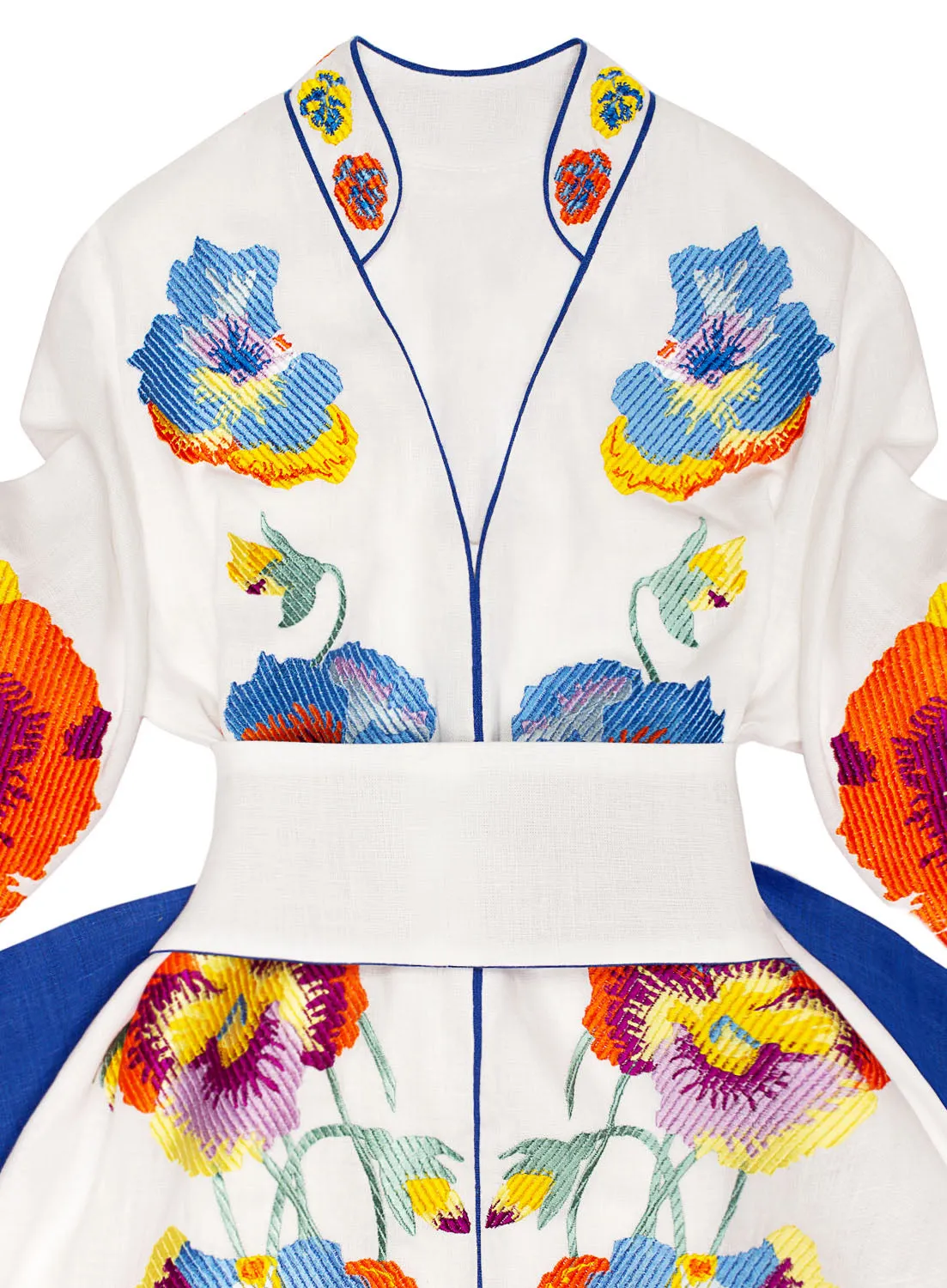 White embroidered dress with pansies
