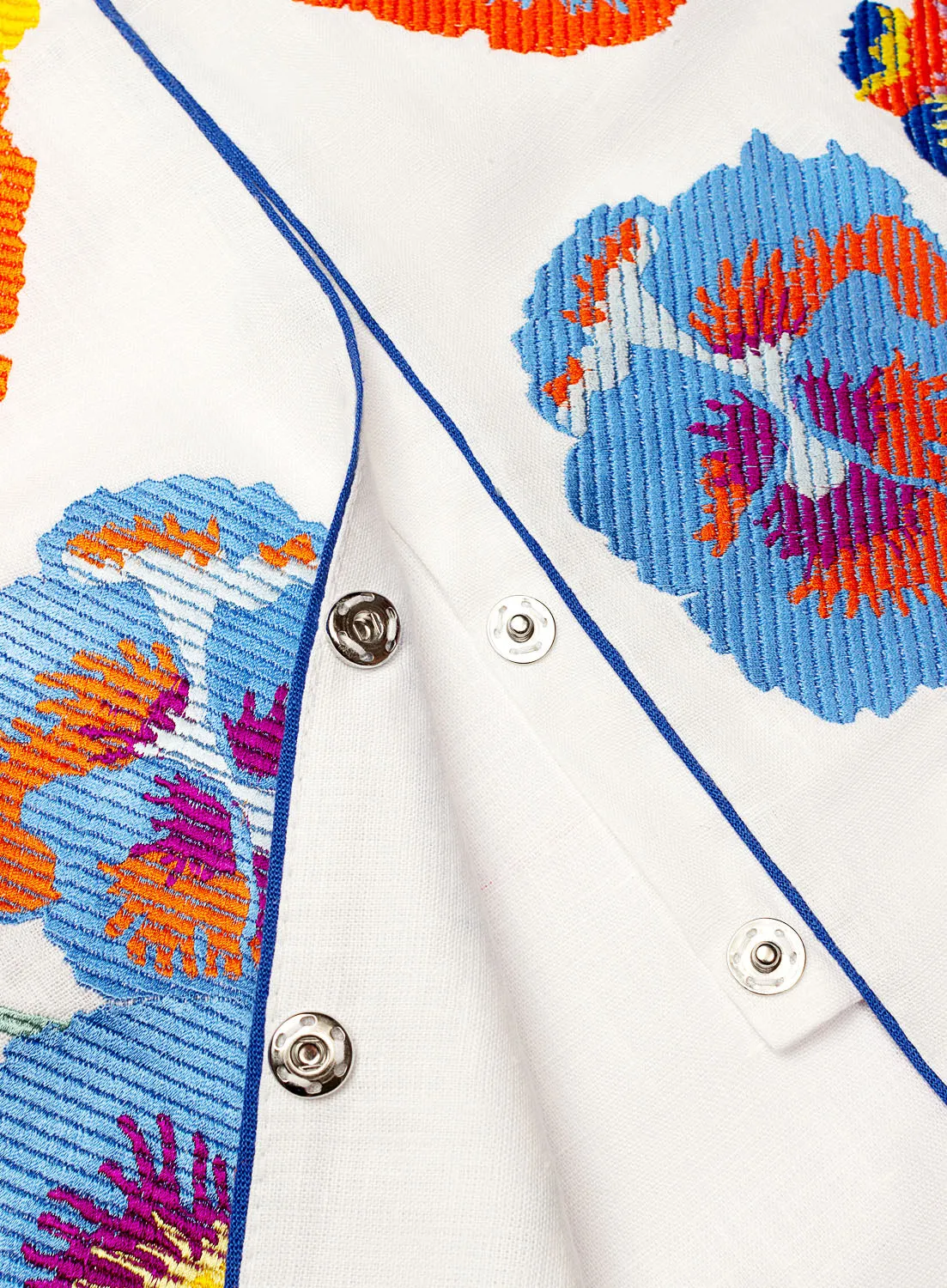White embroidered dress with pansies