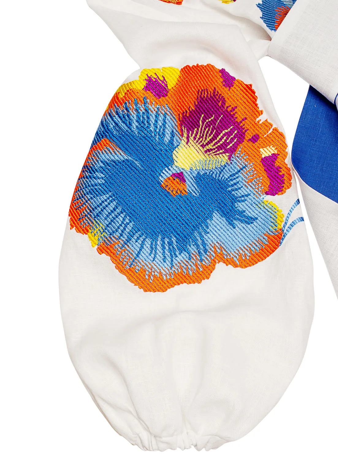 White embroidered dress with pansies
