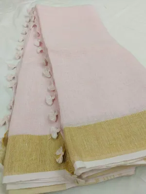 White Pure Linen Saree