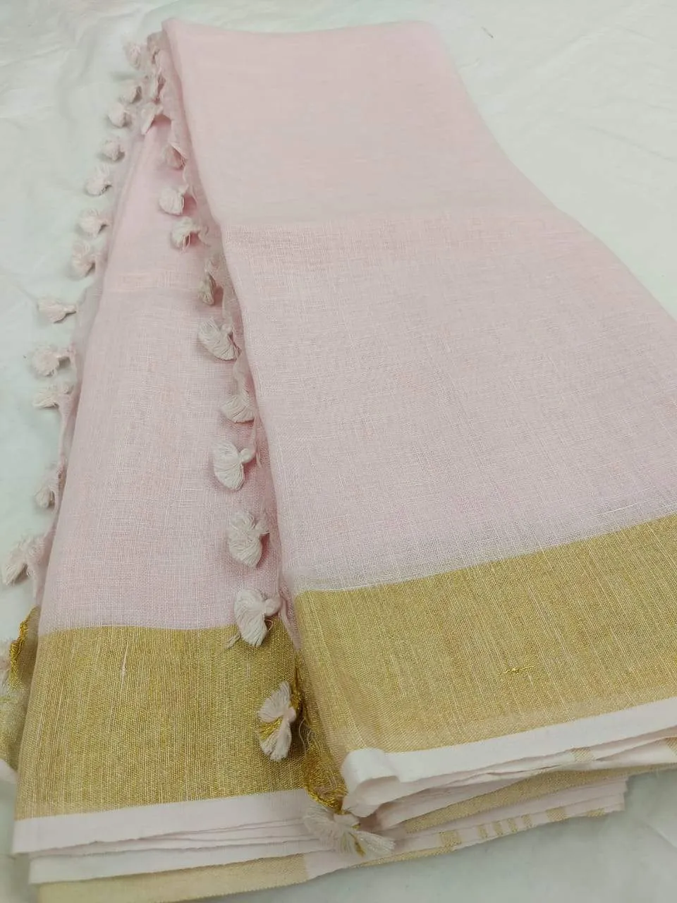 White Pure Linen Saree