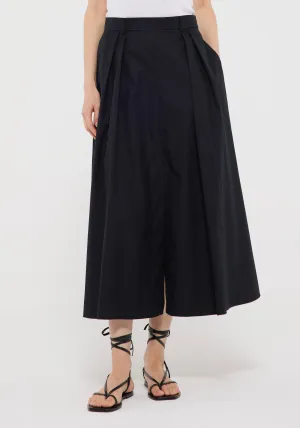 Wide Poplin Skirt in Noir