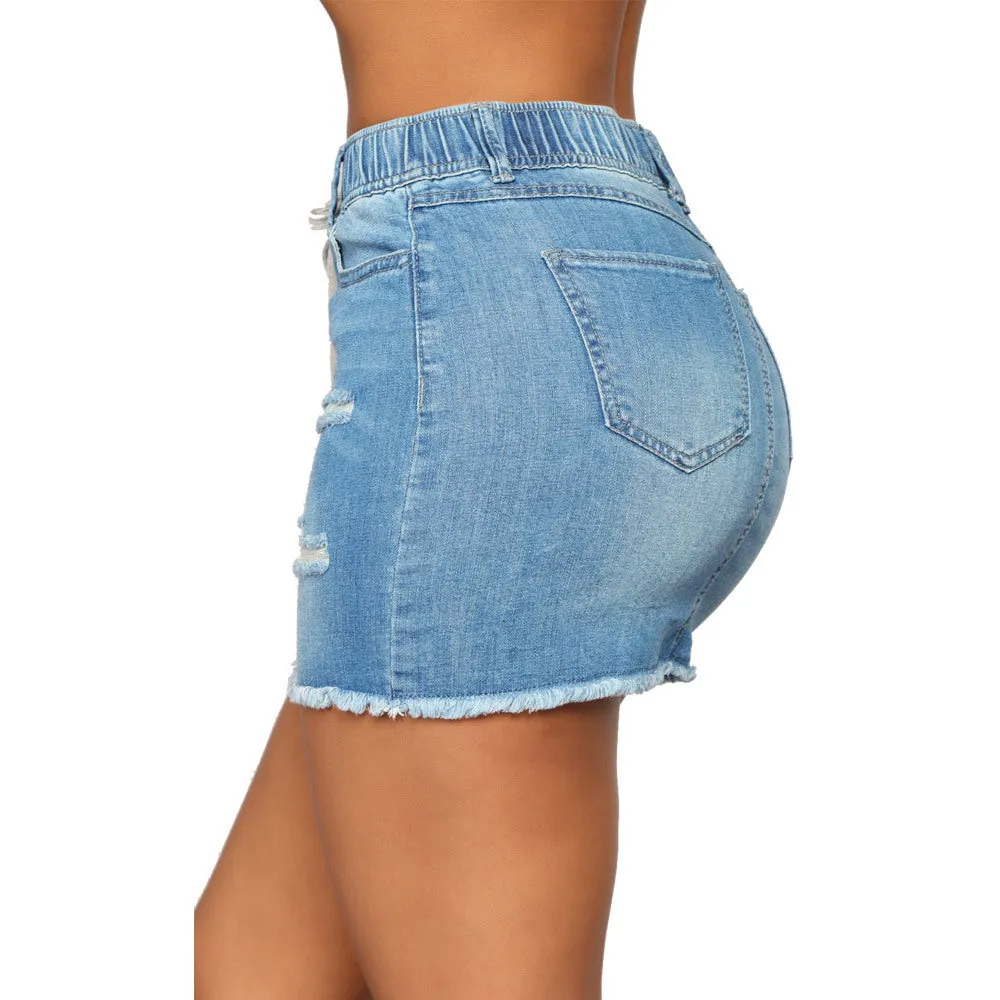 Women Bodycon Ripped Washed Frayed Casual Denim Jean Short Skirt