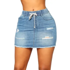 Women Bodycon Ripped Washed Frayed Casual Denim Jean Short Skirt