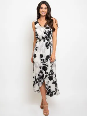 WOMEN'S BLACK & WHITE RUFFLE MAXI DRESS