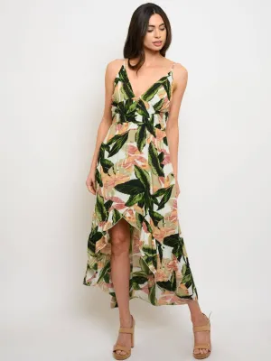 WOMEN'S FLORAL V-NECK HI-LOW MAXI DRESS