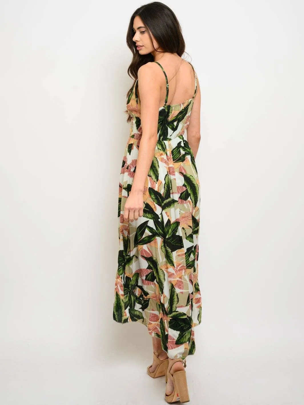 WOMEN'S FLORAL V-NECK HI-LOW MAXI DRESS