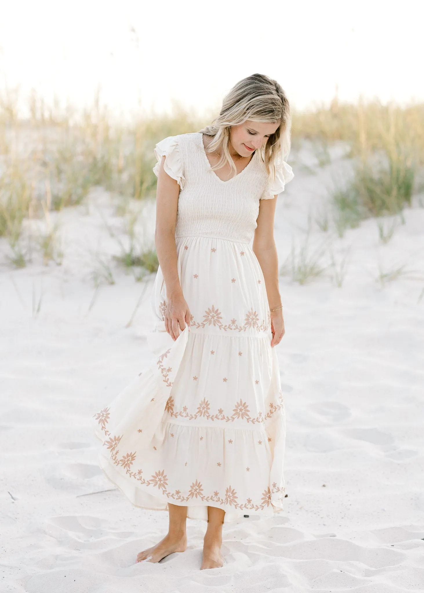 X Taupe and Cream Embroidery Dress
