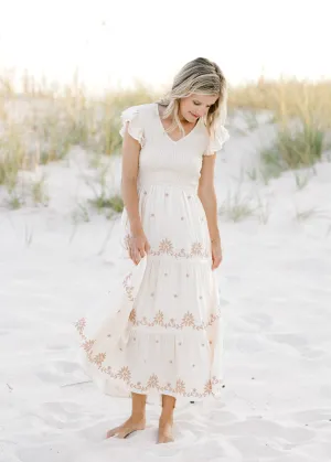 X Taupe and Cream Embroidery Dress