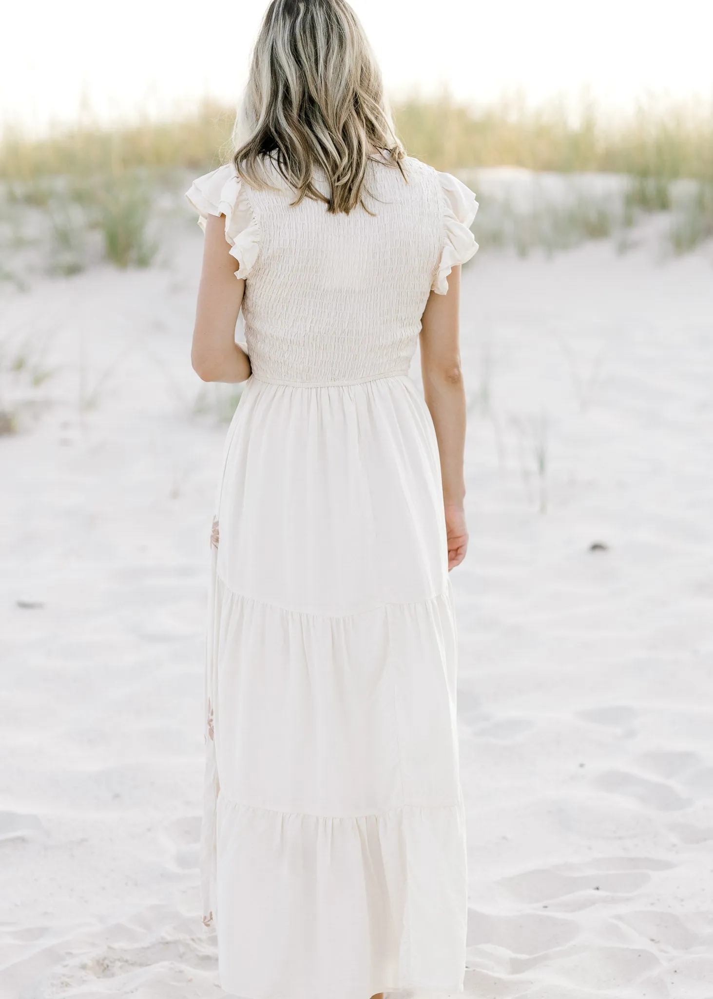 X Taupe and Cream Embroidery Dress