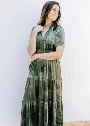 XZ Olive Embroidered Velvet Dress