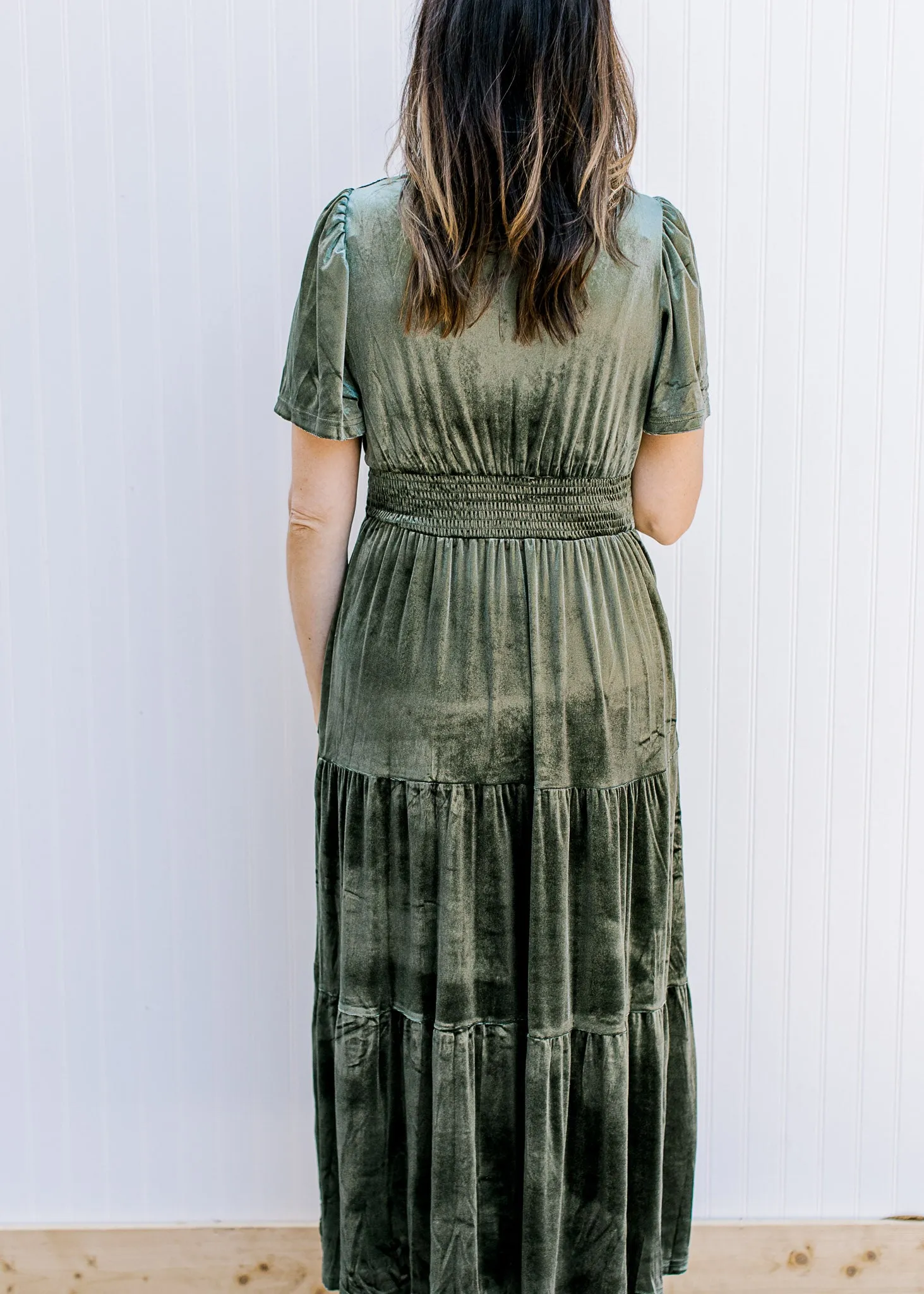 XZ Olive Embroidered Velvet Dress