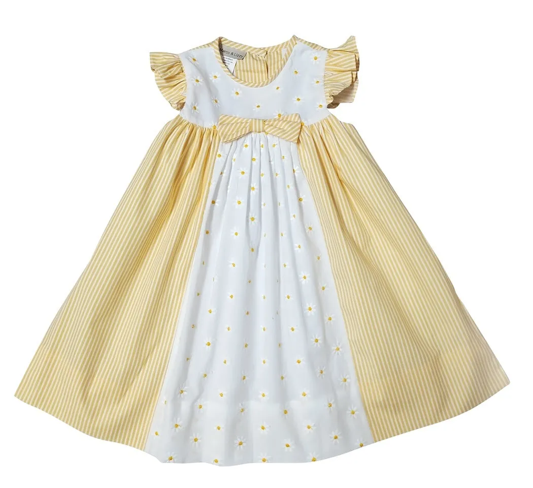 Yellow daisies embroidered fabric Spring girl's dress