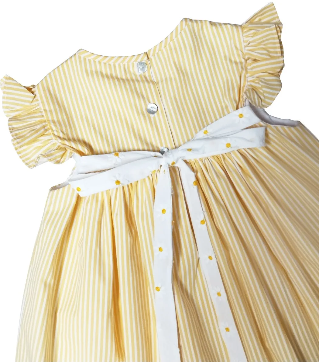 Yellow daisies embroidered fabric Spring girl's dress