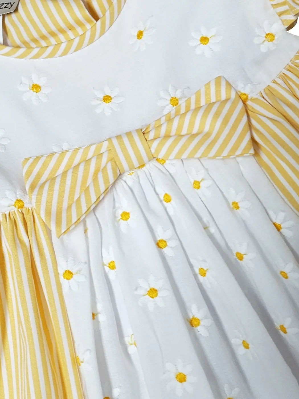 Yellow daisies embroidered fabric Spring girl's dress