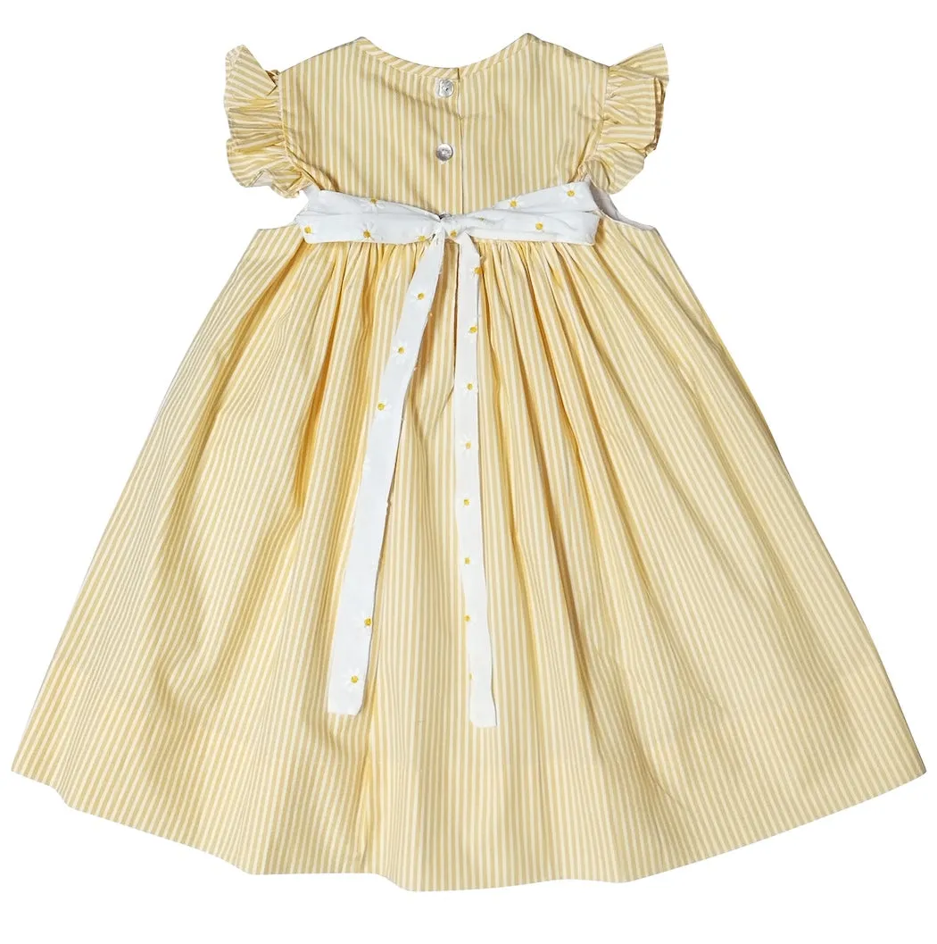 Yellow daisies embroidered fabric Spring girl's dress