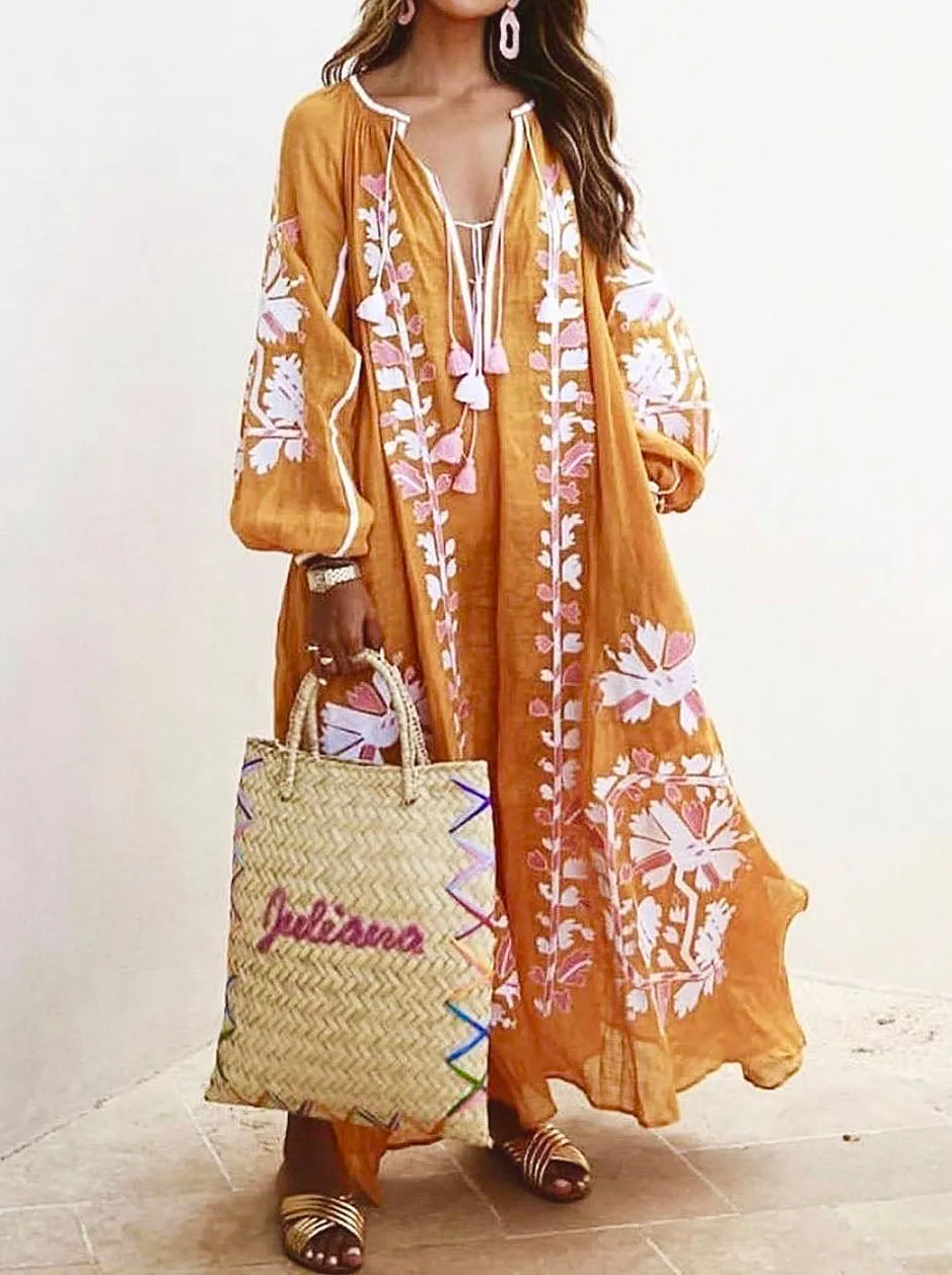 Yellow embroidered dress