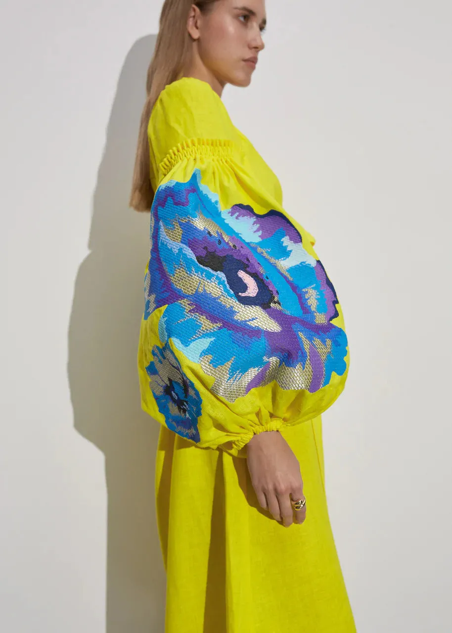Yellow embroidered kaftan