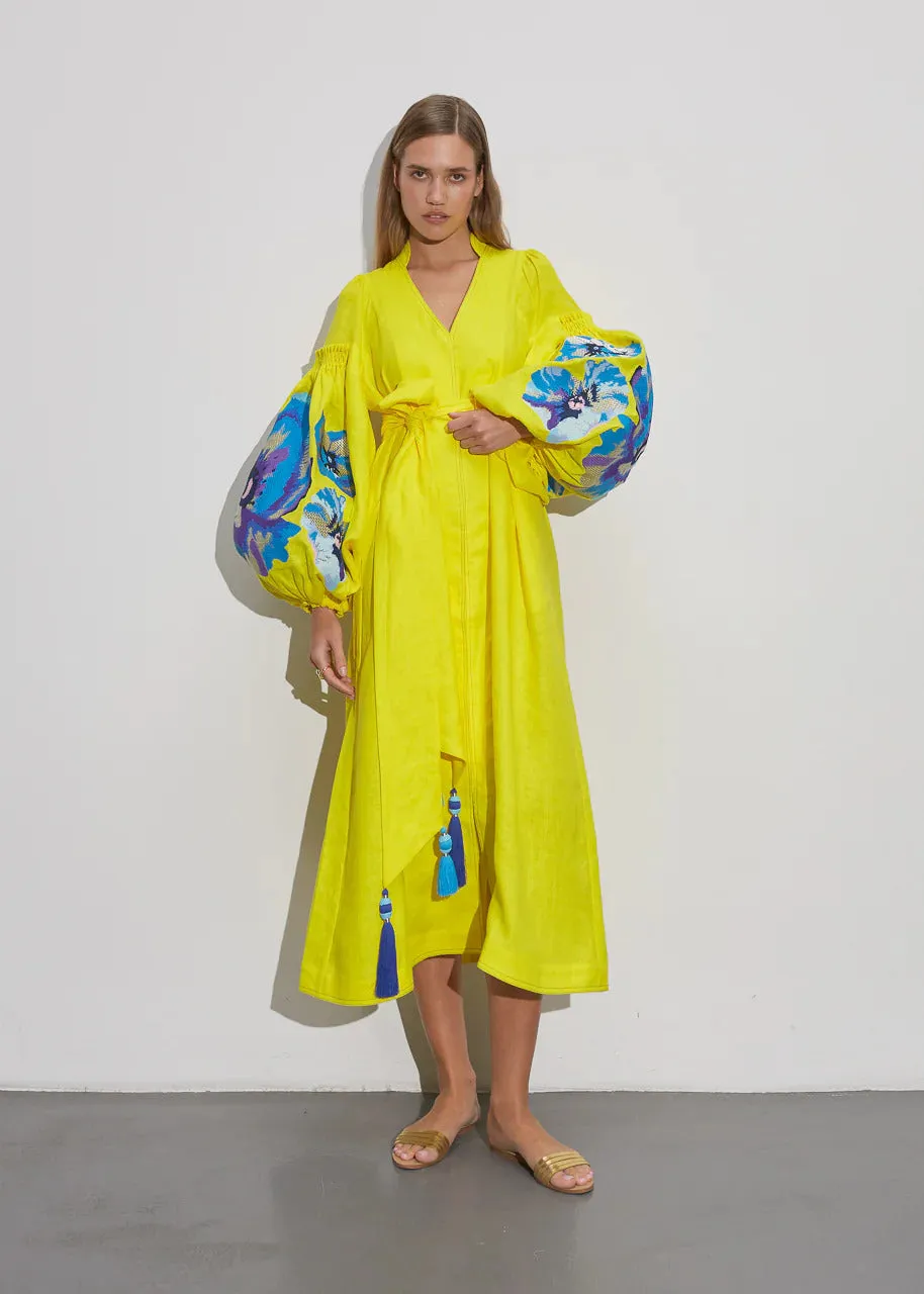 Yellow embroidered kaftan